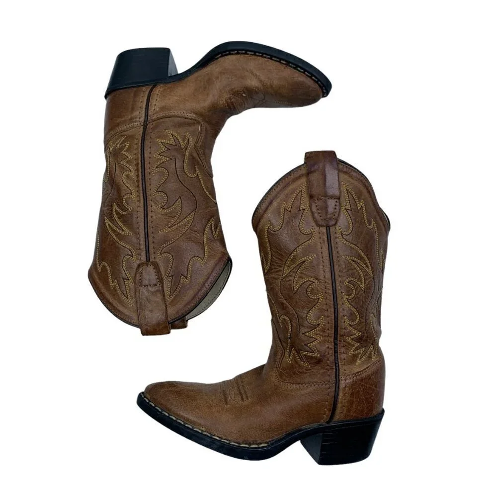 Old West Kids Boots Unisex-Child J Toe Western Boots Tan Canyon Size 9.5